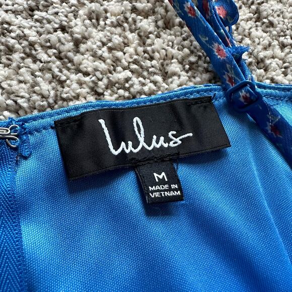 Lulu's Dreams of Love royal blue & red floral sleeveless midi dress size M - Picture 9 of 14